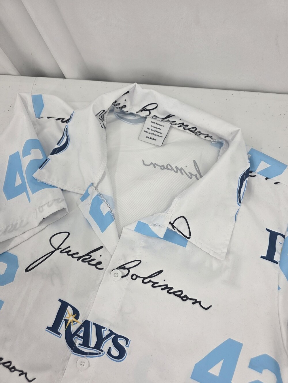 Tampa Bay Rays Jackie Robinson Day Promotion Hawaiian Style Shirt SGA Size Med.
